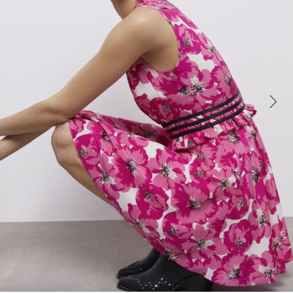 Pink Flower Printed Short Silk Dress from The Kooples - Picture 4 of 10